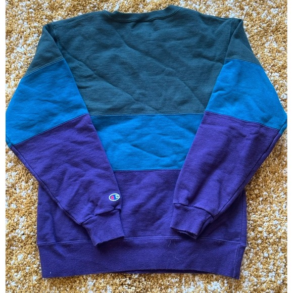 Vintage 90's Champion Crew Neck Sweatshirt Medium Color Block Embroidered USA - Picture 4 of 6